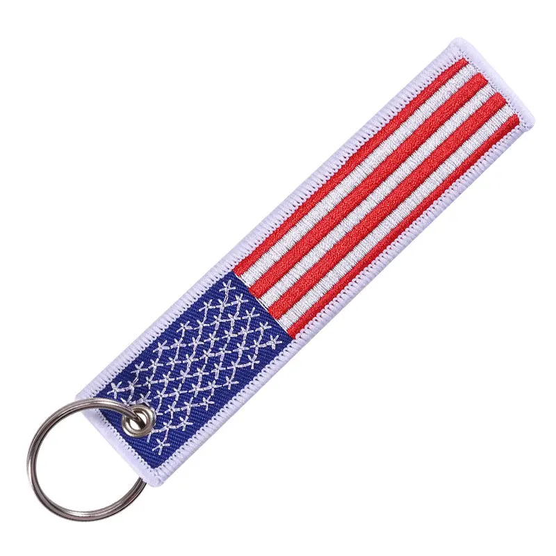 Patriotic Embroidered Usa Flag Keychain - Premium Polyester With Iron Loop 1