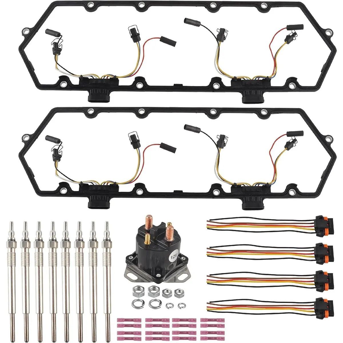 Injector Glow Plug Harnesses + Valve Cover Gaskets + Relay Solenoid For 7.3L Powerstroke Ford F250 F350 (1994-1997) Replace F4tz12a342ba F4tz-9D930-K F4tz-6584-A F81z-12B533-Ac 1