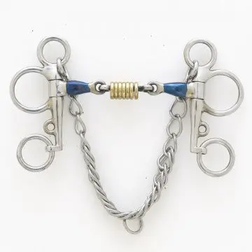 Blue Steel Tom Thumb Pelham With Double Jointed Mouth And Loose Brass Roller Disks 1