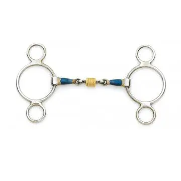Blue Steel 2-Ring Gag With Loose Brass Roller Disks 1