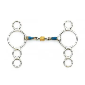 Blue Steel 3-Ring Gag With Loose Brass Roller Disks 1