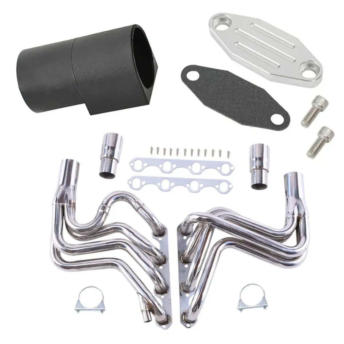 For 1987-1996 Ford 5.8L F150 F250 Bronco Short Header Manifold & Egr Block Off Delete Kit 1