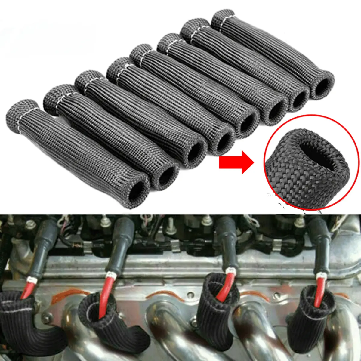 6" Spark Plug Wire Protector Boots Sleeve Heat Shield Cover Fits Chevy Gmc 265 283 305 307 327 Most Spark Plug Boots Even 90° 1