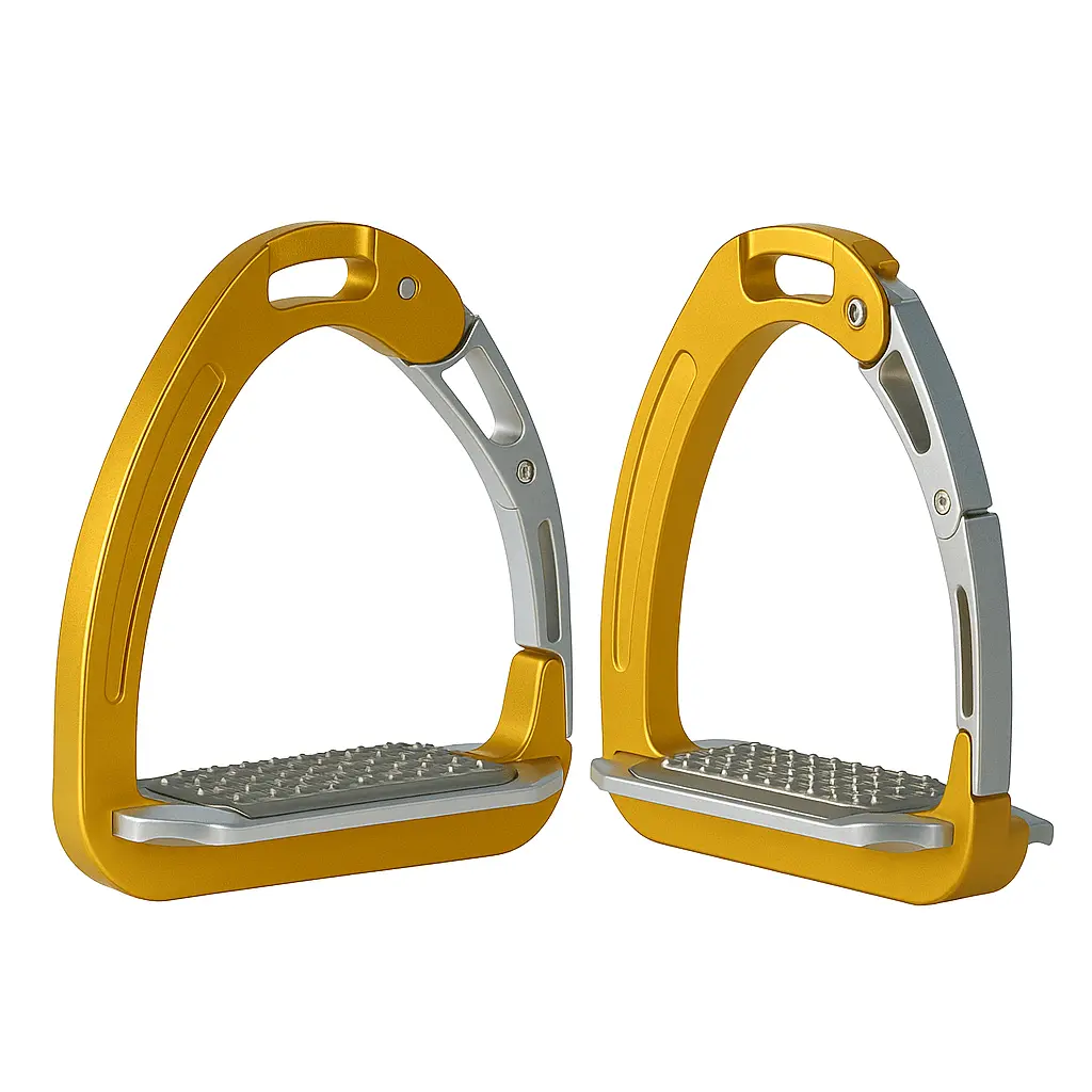 Equisafety Caballus Safety Stirrups - Double Arm Action & 5 Degree Inclination - Gold 1