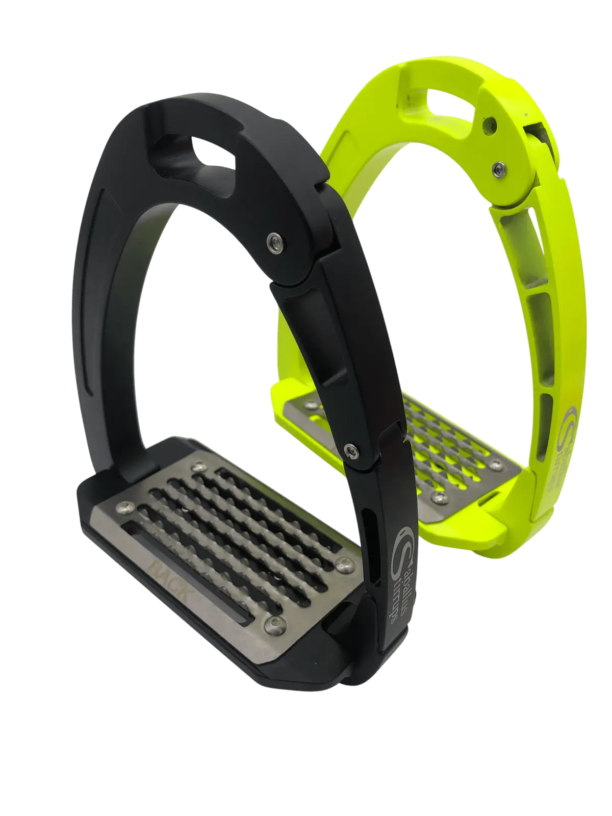 Equisafety Caballus Safety Stirrups - Double Arm Action & 5 Degree Inclination - Hi Vis Yellow 2