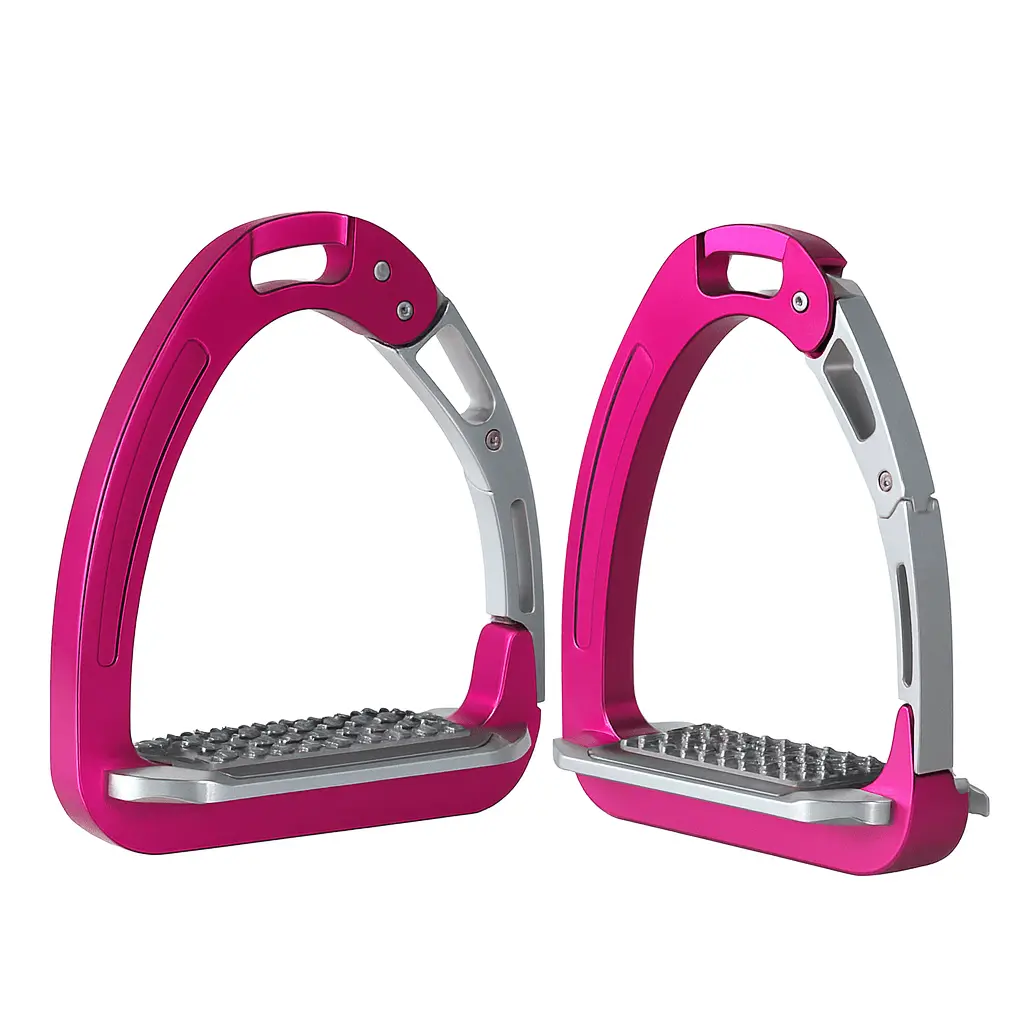 Equisafety Caballus Safety Stirrups - Double Arm Action & 5 Degree Inclination - Rose Pink 1