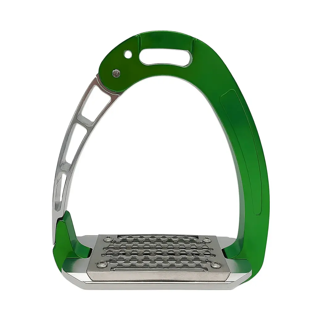 Equisafety Caballus Safety Stirrups - Single Arm Action & 5 Degree Inclination - Bright Green 1