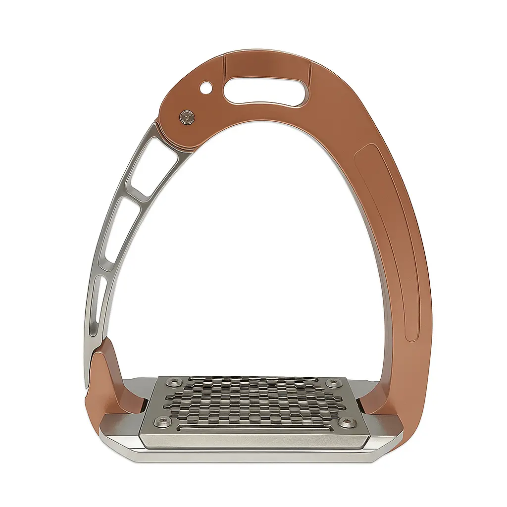 Equisafety Caballus Safety Stirrups - Single Arm Action & 5 Degree Inclination - Rose Gold 1