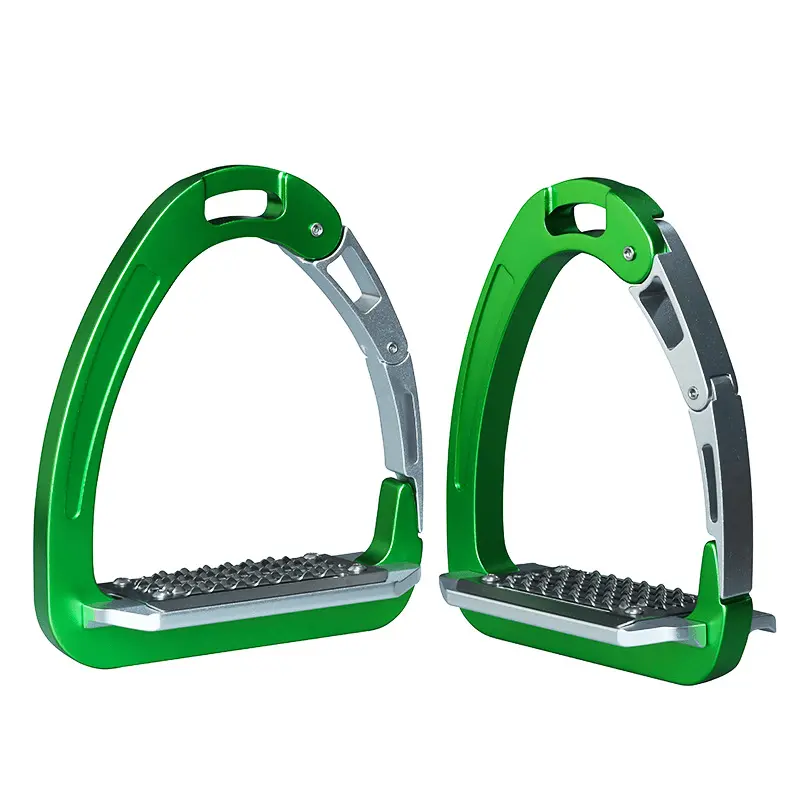 Equisafety Caballus Safety Stirrups - Double Arm Action & 5 Degree Inclination - Bright Green 1