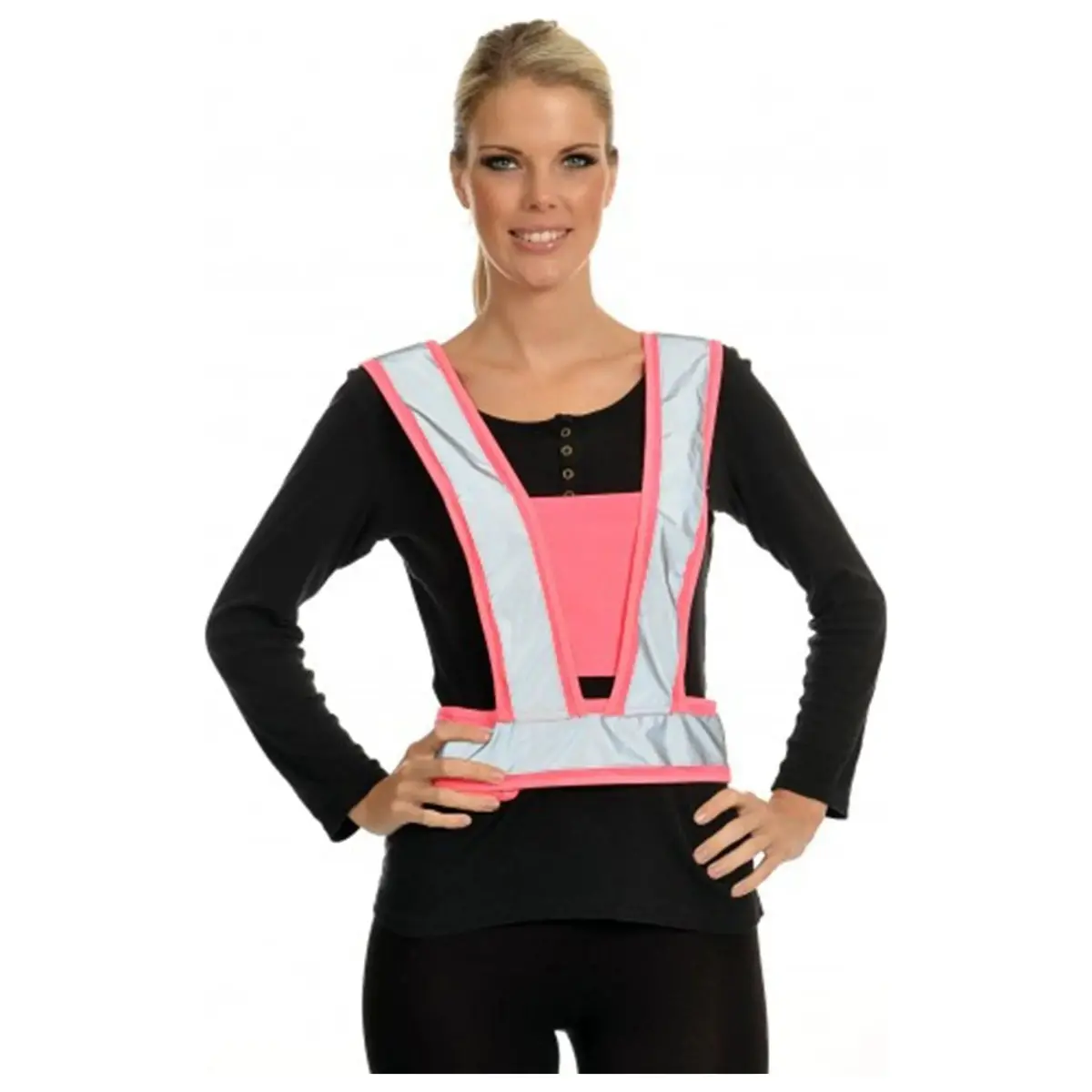 Equisafety Child Reflective Hi Vis Adjustable Body Harness - Pink 1