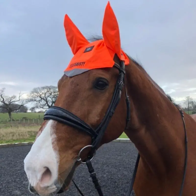 Equisafety Hi Vis Ear Bonnet For Riding- Orange 1