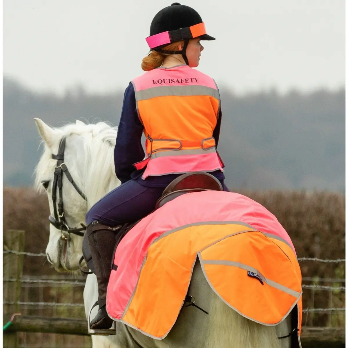 Equisafety Multi Coloured Hi Vis Hat Band - Pink/Orange 1