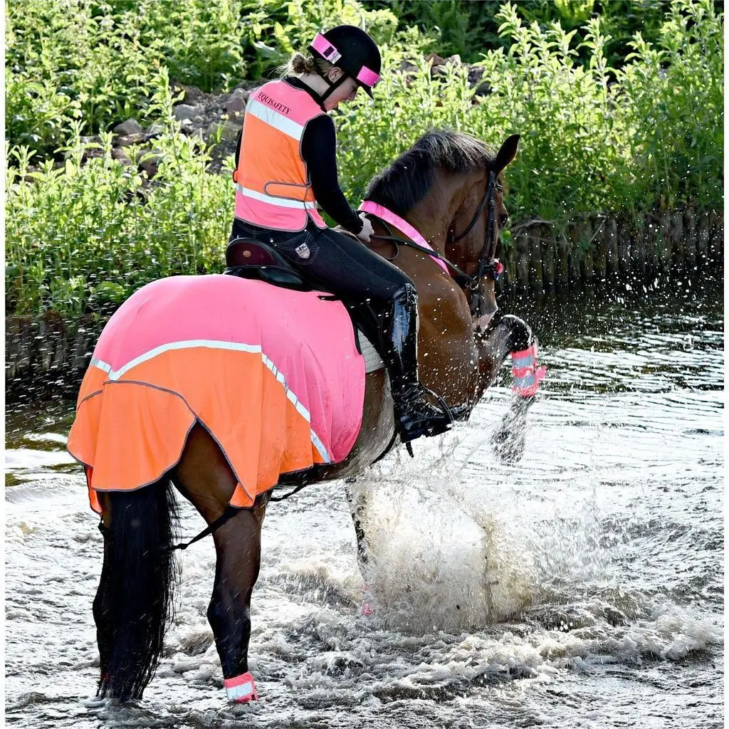 Equisafety Multi Coloured Mesh Fly Sheet. Pink/Orange 1