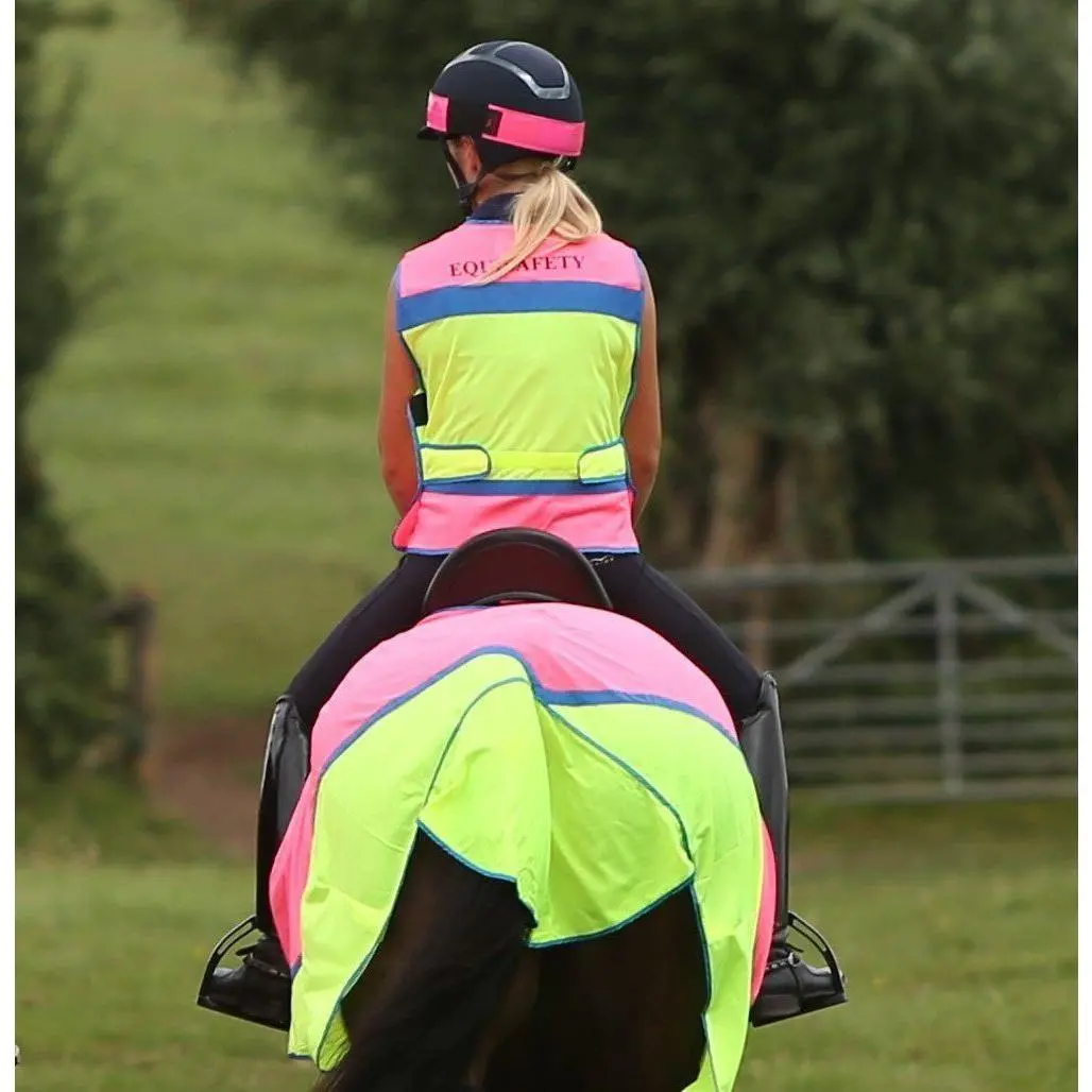 Equisafety Multi Coloured Mesh Fly Sheet. Pink/Yellow 1