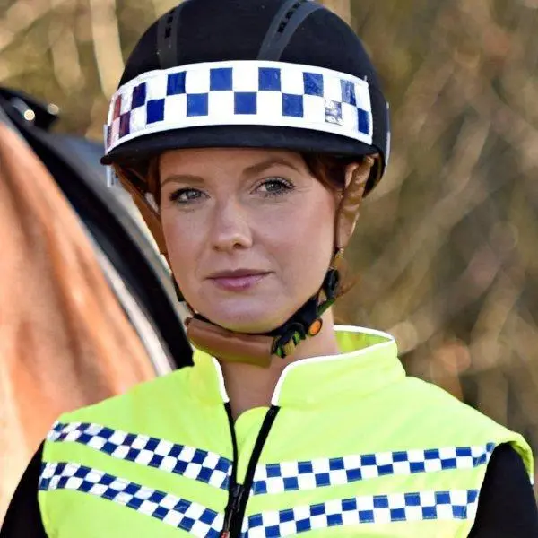 Equisafety Polite Hi Vis Hat Band - Blue Chequer Tape 1