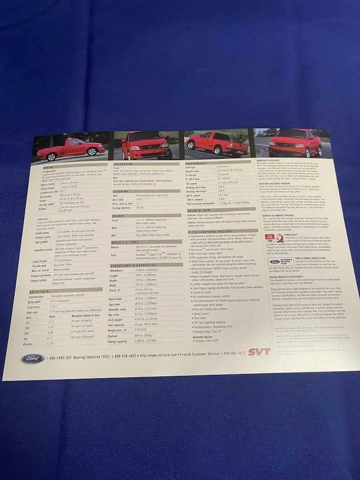 2001 Svt Lightning Dealer Card 1