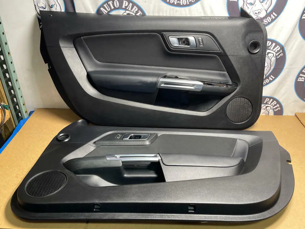 2018-23 Ford Mustang Door Panels Pair Premium Leather- Silver Stitching 204 1