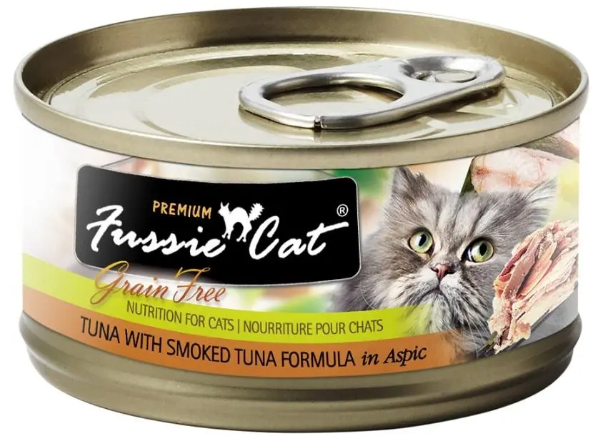 Fussie Cat Premium Grain Free Tuna With Smoked Tuna In Aspic Canned Cat Food 1