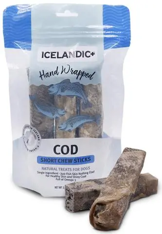 Icelandic+ Hand Wrapped Cod Skin Short Chew Stick Dog Treats 1