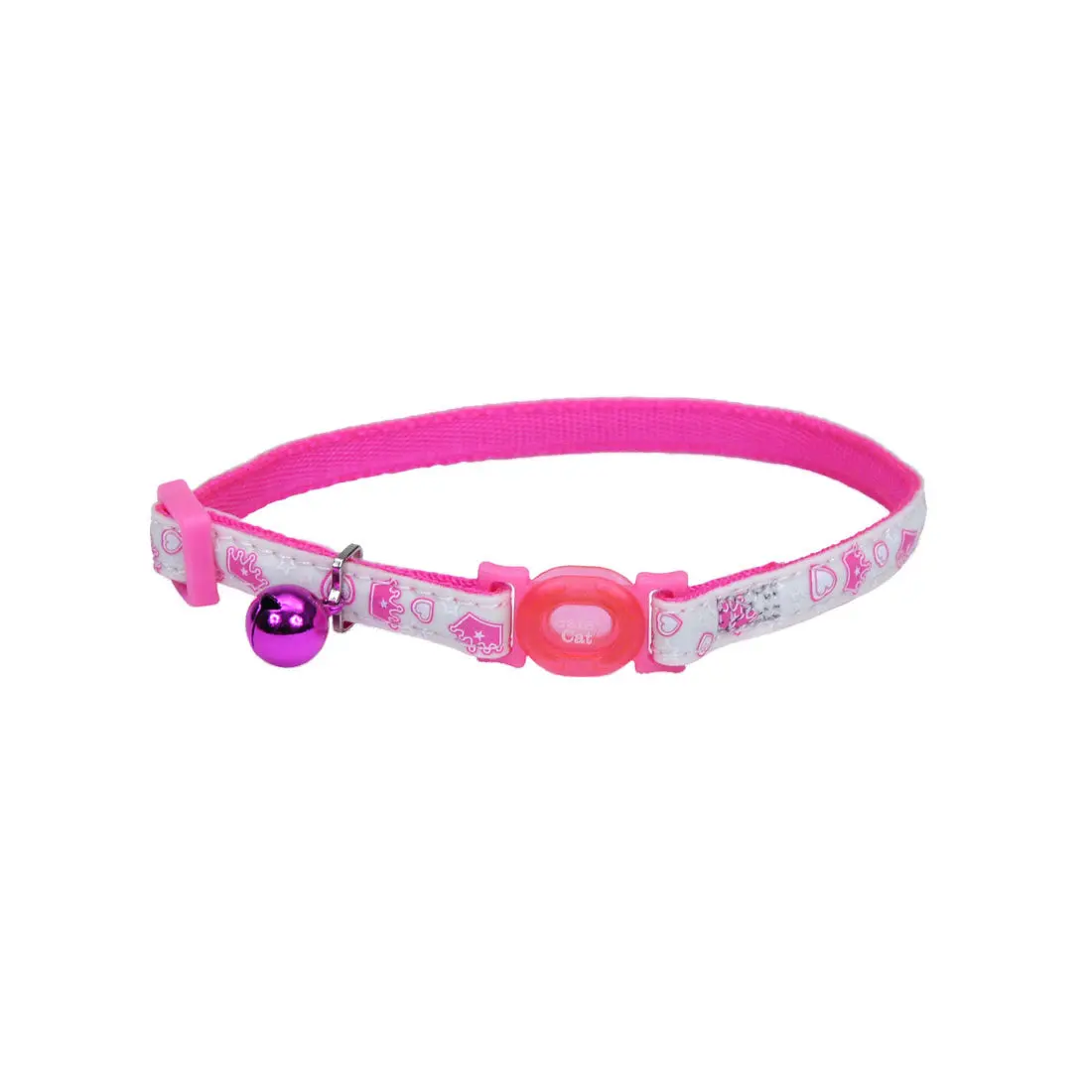 Safe Cat Glow In The Dark Adjustable Breakaway Collar, Glowing Pink Queen, 3/8" X 08"-12" 1