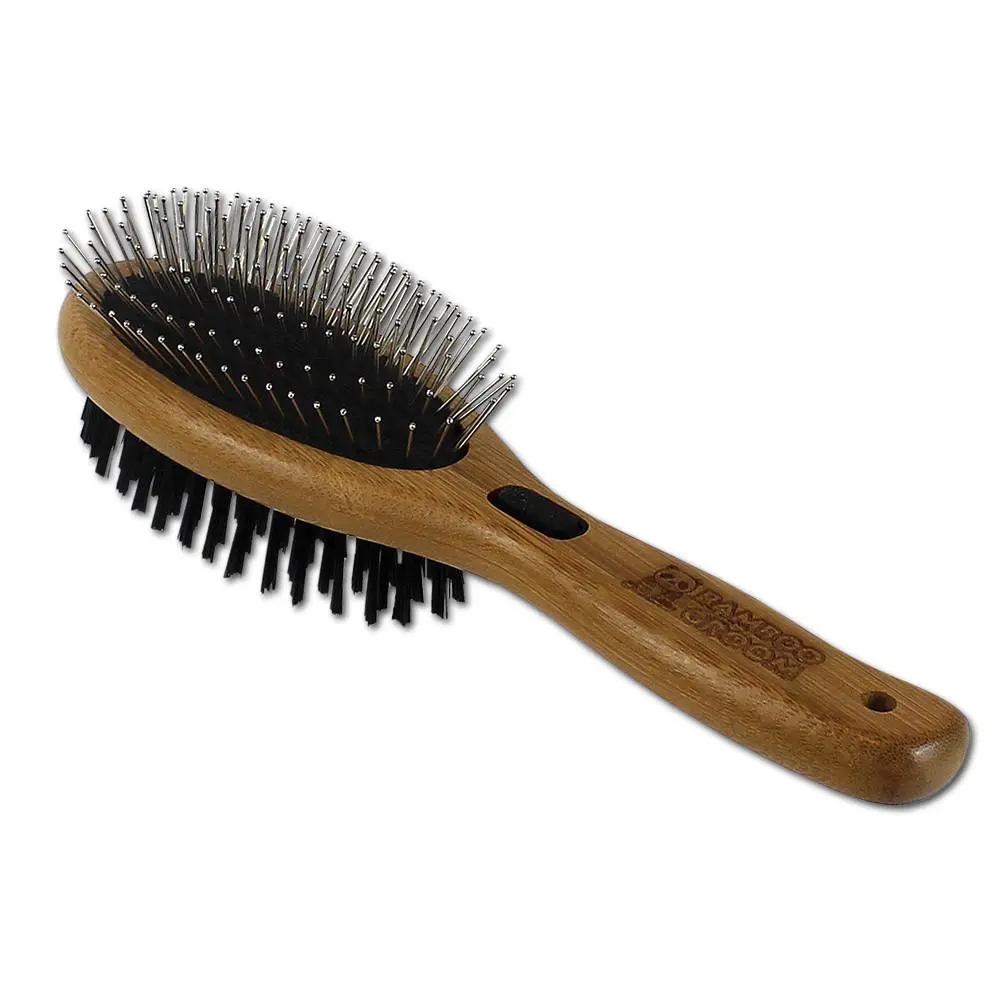 Bamboo Groom Combo Brush With Bristles & Stainless Steel Pins 1