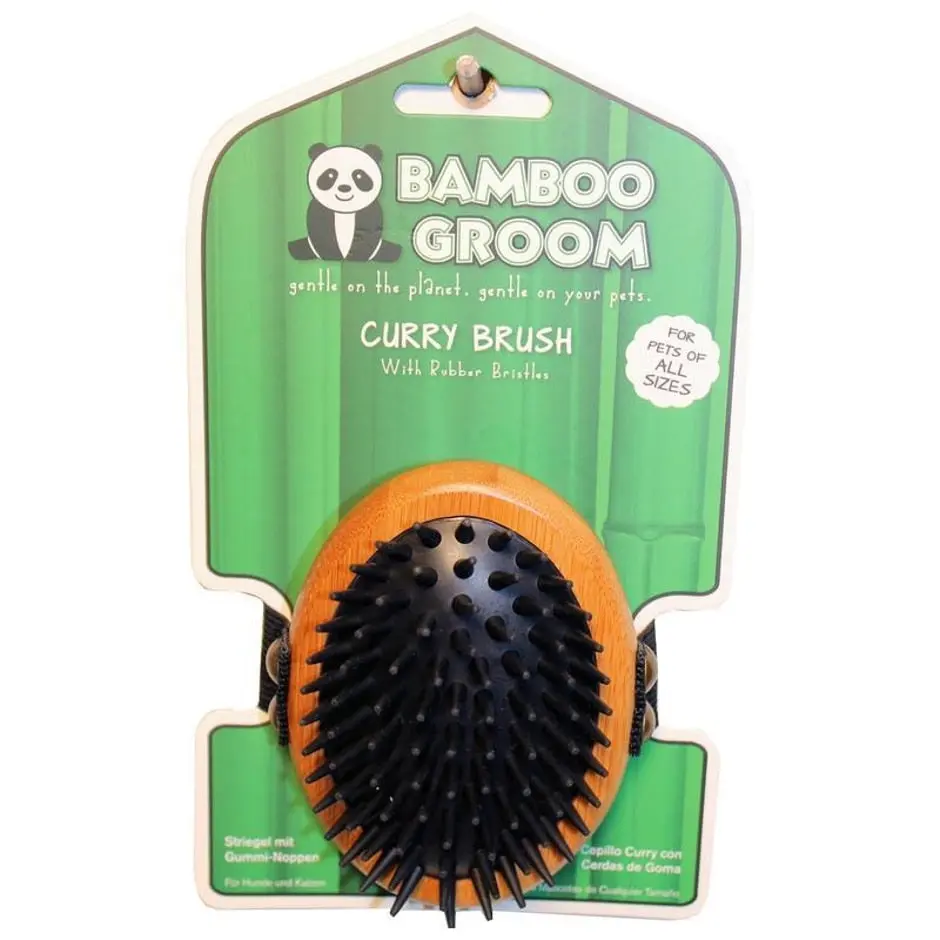 Bamboo Groom Curry Brush W/Rubber Bristles 1