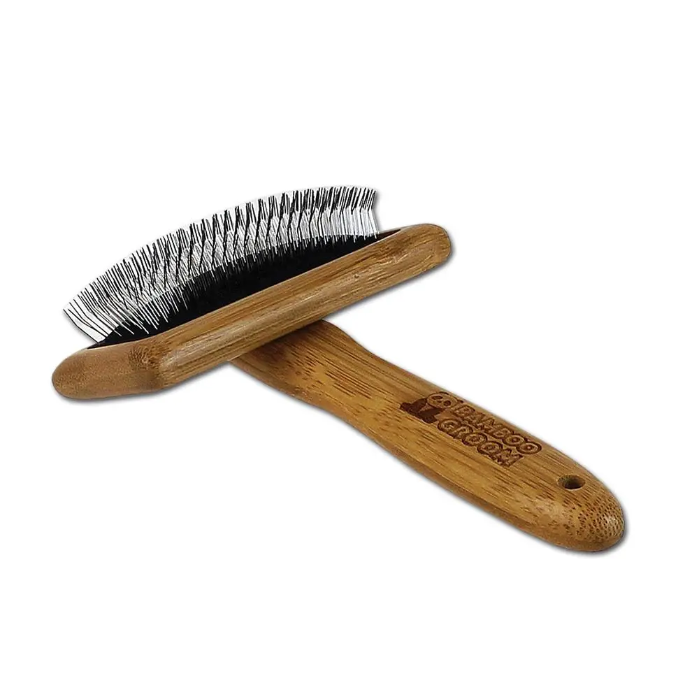 Bamboo Groom Slicker Brush With Stainless Steel Pins 1