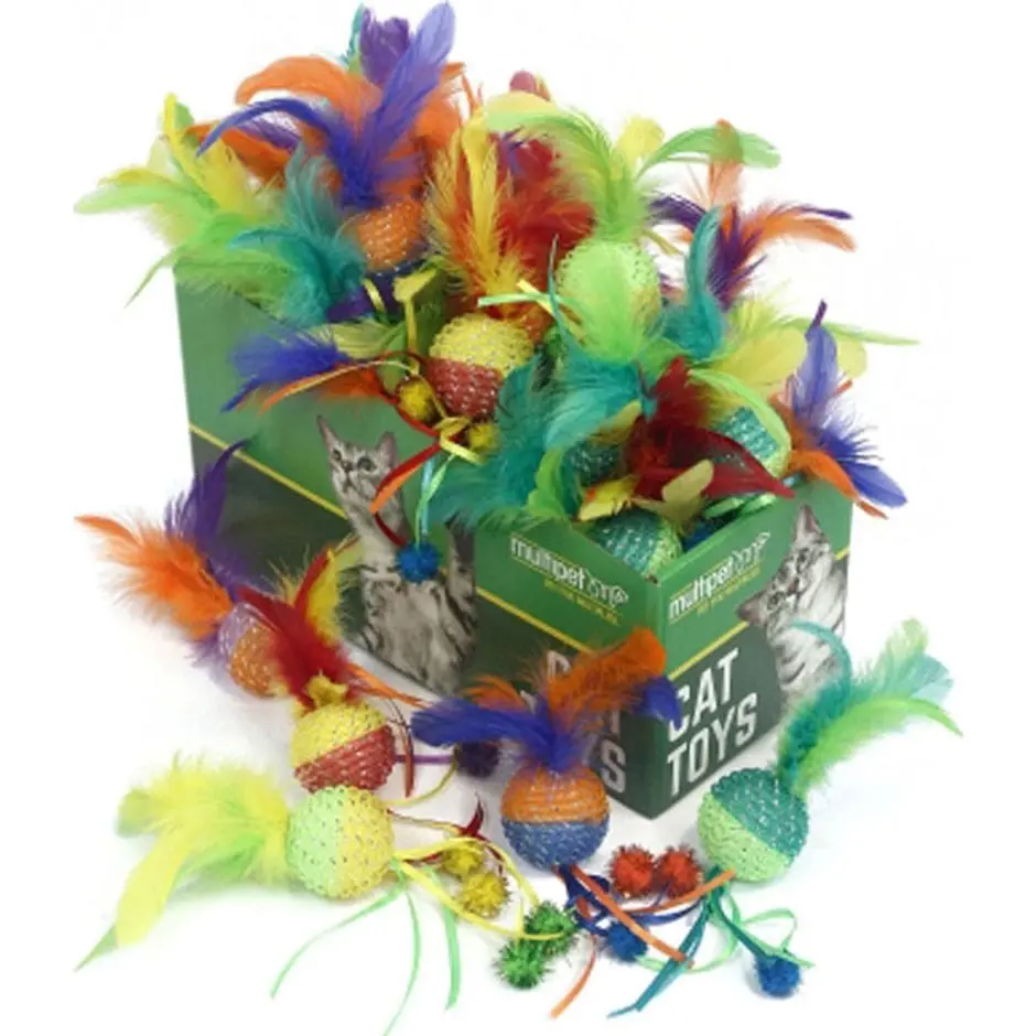 Multipet Two Tone Mesh Ball W/Feathers Display 1