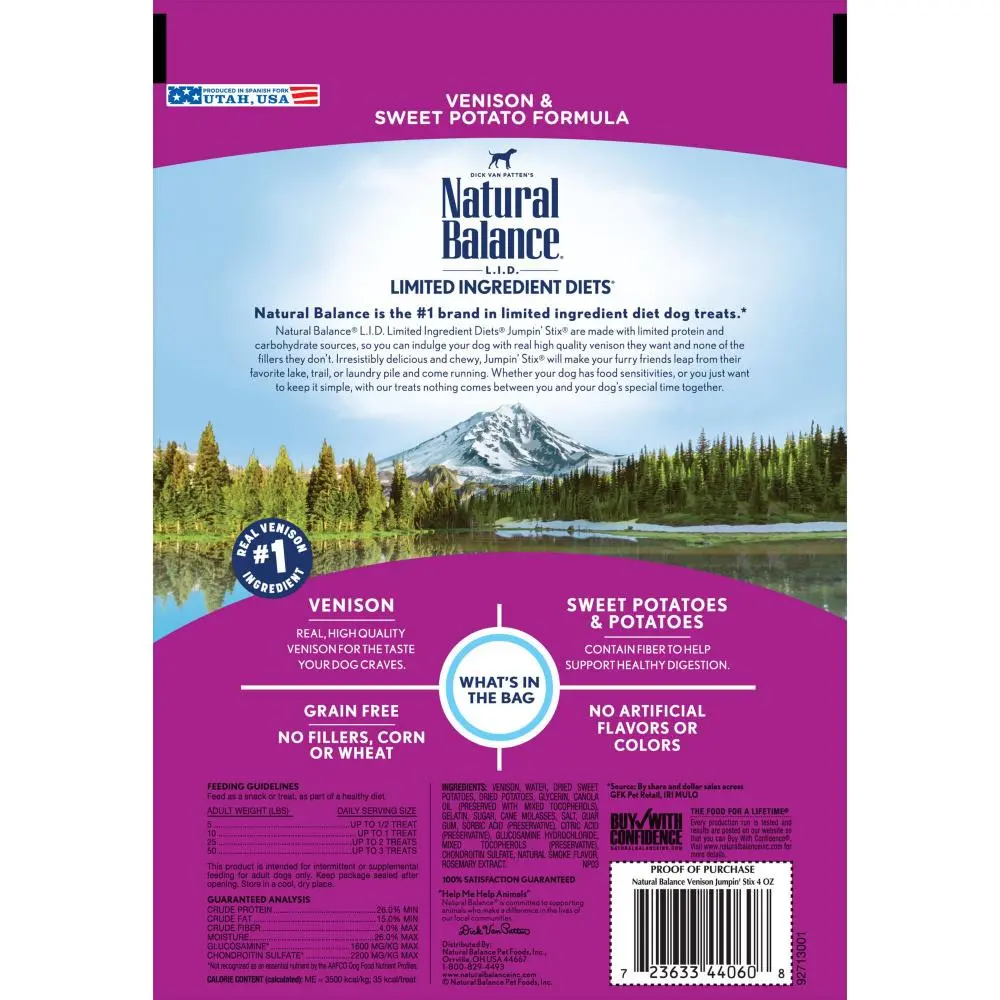 Natural Balance L.I.T. Limited Ingredient Treats Jumpin' Stix Venison & Sweet Potato Formula Dog Treats 2
