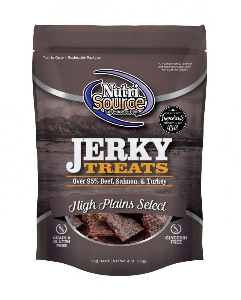 Nutrisource® High Plains Select Grain Free 95% Beef, Salmon, & Turkey Jerky Dog Treats 1