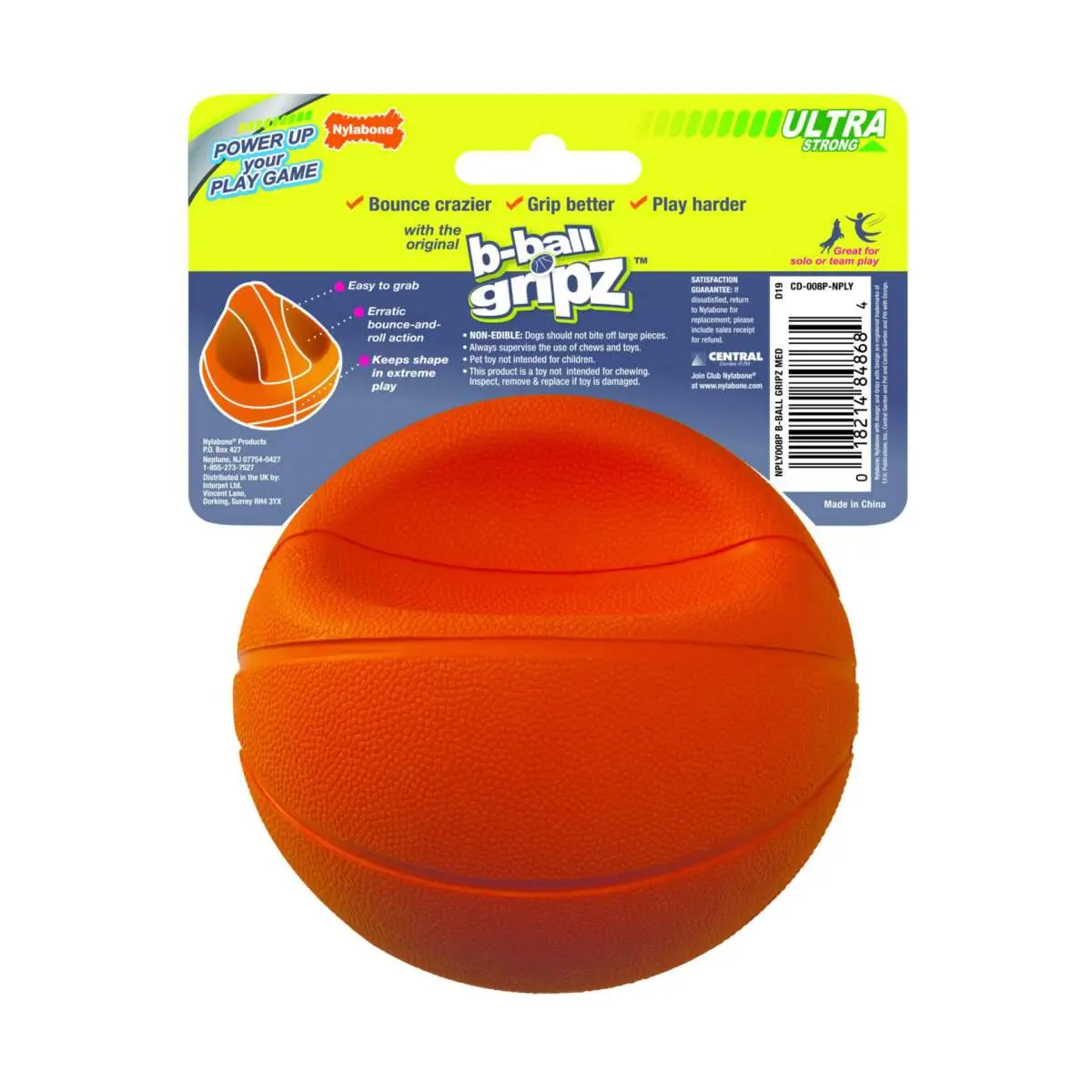 Nylabone Power Play Dog Basketball B-Ball Gripz 2
