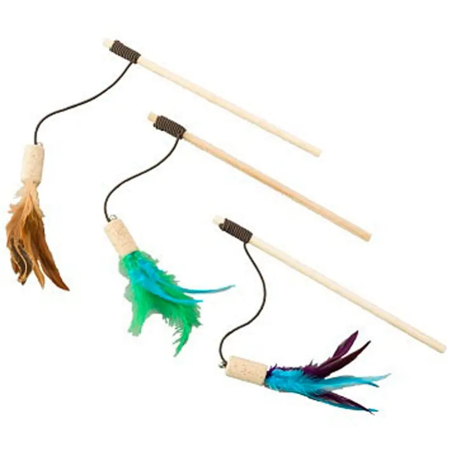 Spot Cat-Bernet Cork Teaser Wand W/Feathers 1