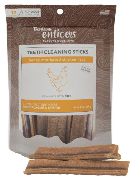 Tropiclean Enticers Teeth Cleaning Honey Marinated Chicken Flavor Sticks For Dogs 1