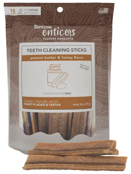 Tropiclean Enticers Teeth Cleaning Peanut Butter & Honey Flavor Flavor Sticks For Dogs 1