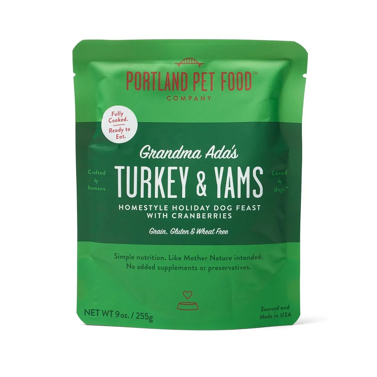 Portland Pet Food Grandma Ada's Turkey & Yams Human-Grade Dog Meal Pouch 1