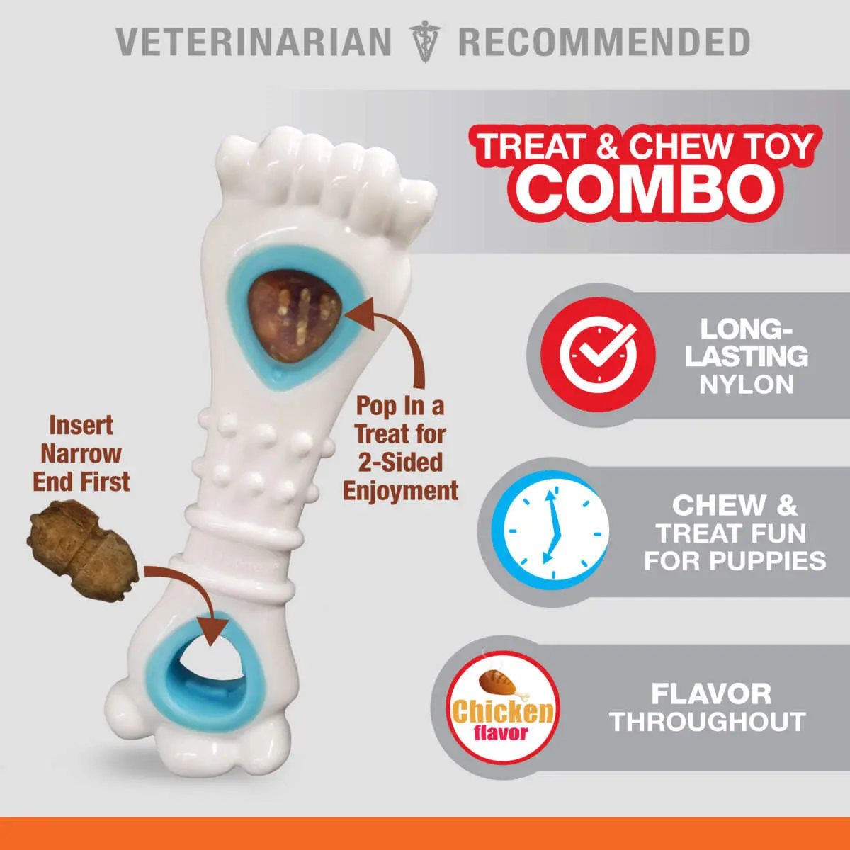 Nylabone Puppy Power Chew Knuckle Bone & Pop-In Puppy Treat Toy Combo Chicken 2