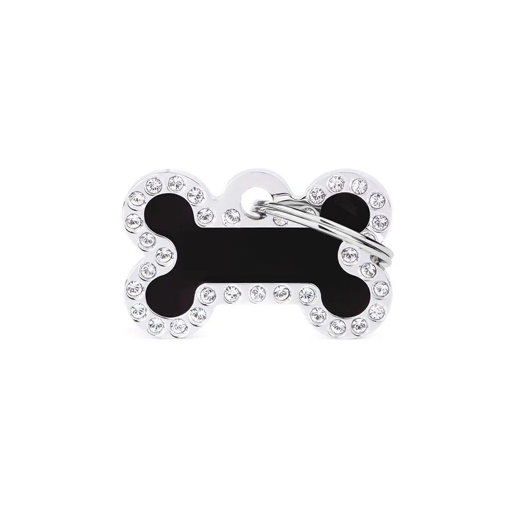 Myfamily Glam Small Black Bone Strass Id Tag 1