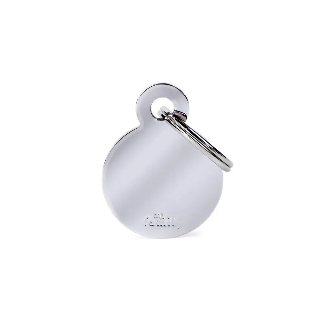Myfamily Id Tag Basic Collection Small Round In Chrome Plated Brass 1