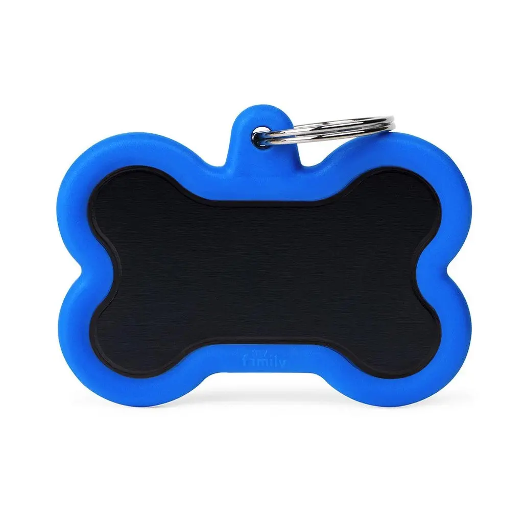 Myfamily Id Tag Hushtag Collection Aluminium Xl Black Bone With Blue Rubber 1