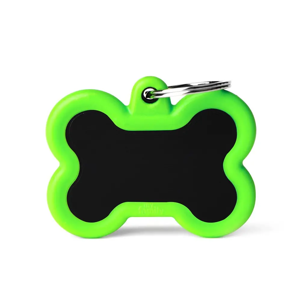 Myfamily Id Tag Hushtag Collection Aluminium Black Bone With Green Rubber 1