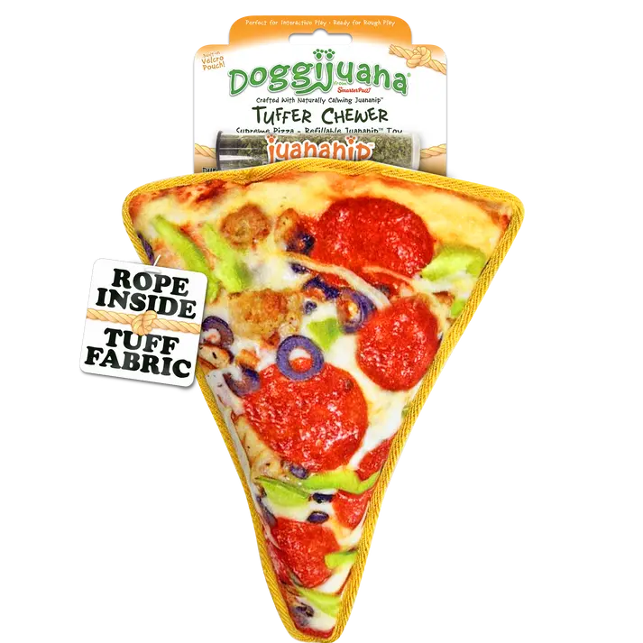 Doggijuana Tuffer Chewer Refillable Supreme Pizza Dog Toy 1