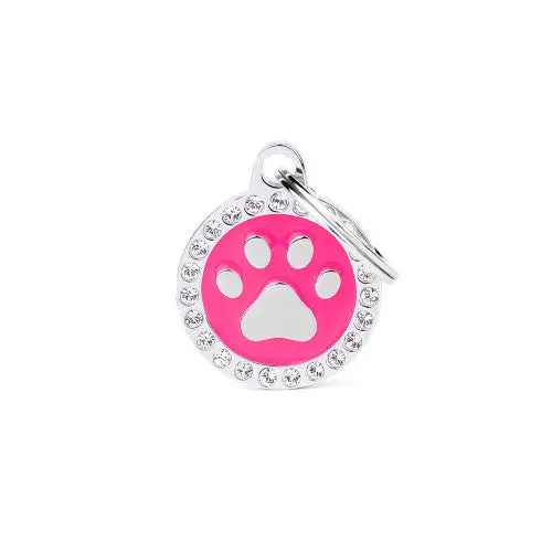 Myfamily Glam Fuchsia Paw Id Tag With Rhinestones 1