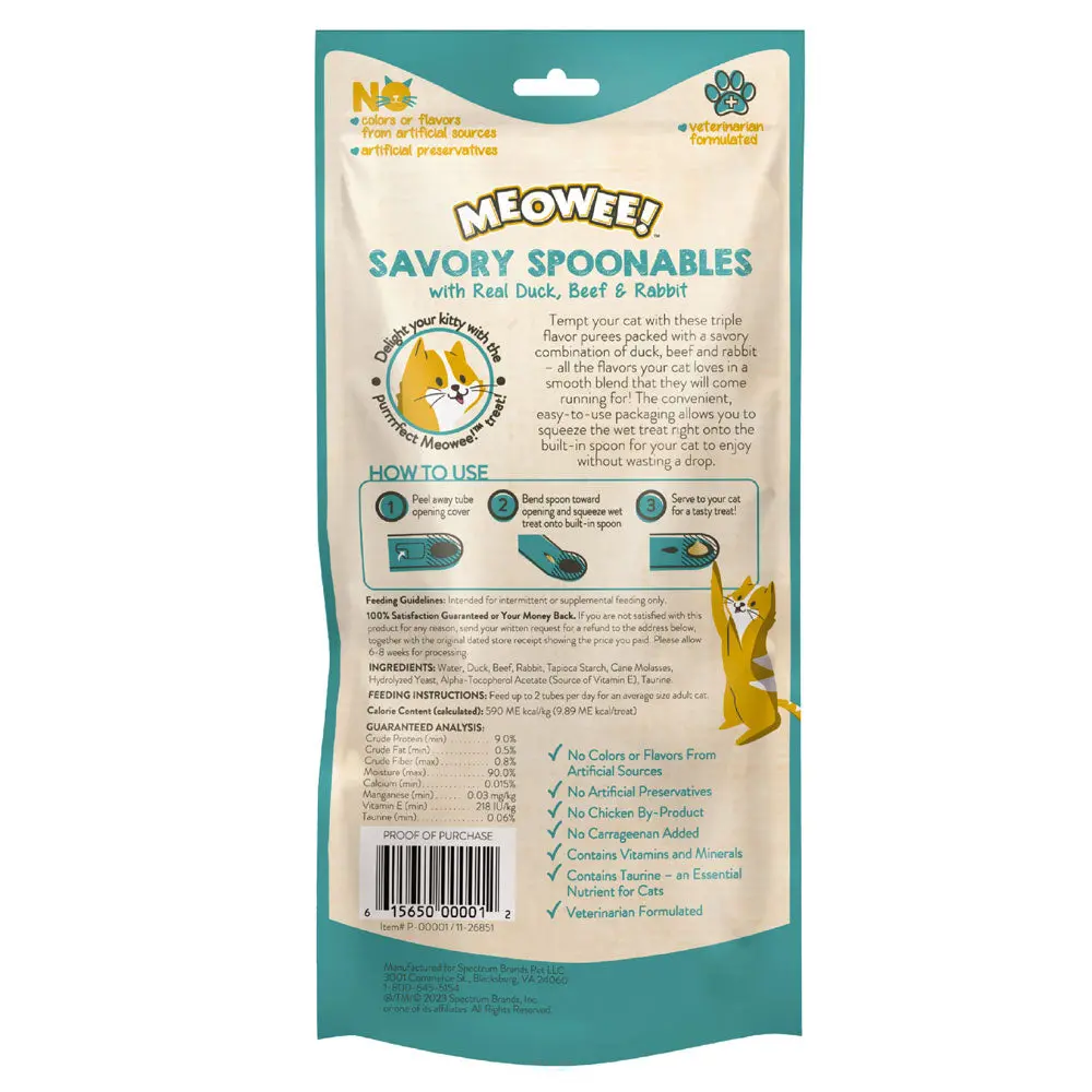 Meowee! Savory Spoonables With Duck, Beef + Rabbit Wet Treats For Cats 2