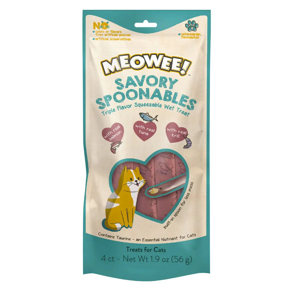 Meowee! Savory Spoonables With Salmon, Tuna + Krill Wet Treats For Cats 1