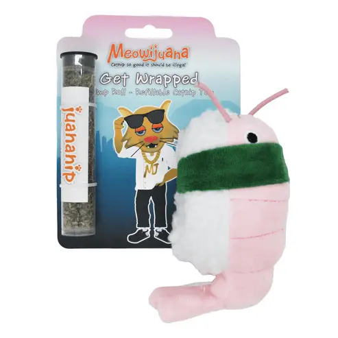 Meowijuana Get Wrapped! Refillable Shrimp Sushi Cat Toy 1