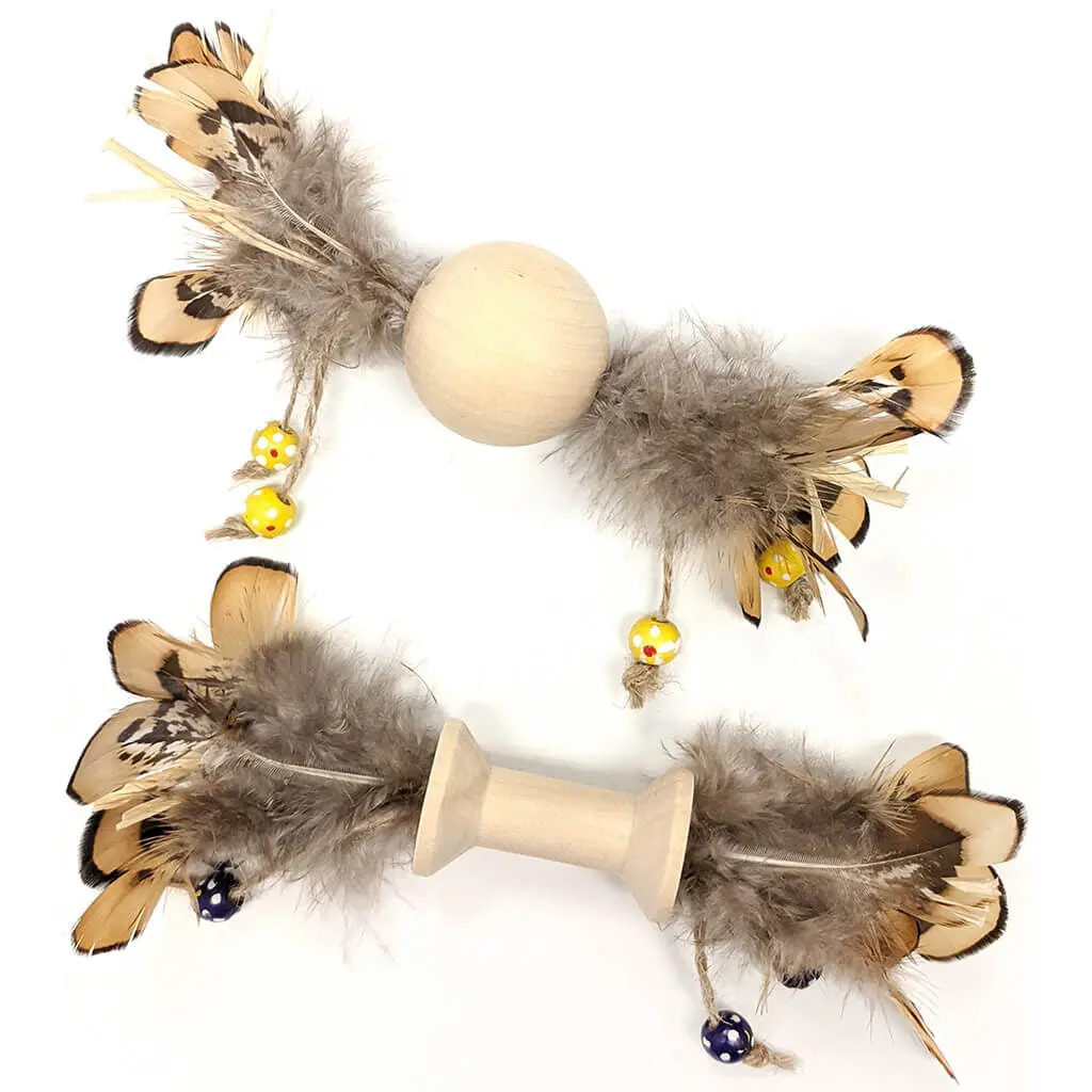 Ethical Pet Spot Love The Earth Wood & Feather Cat Toy 1