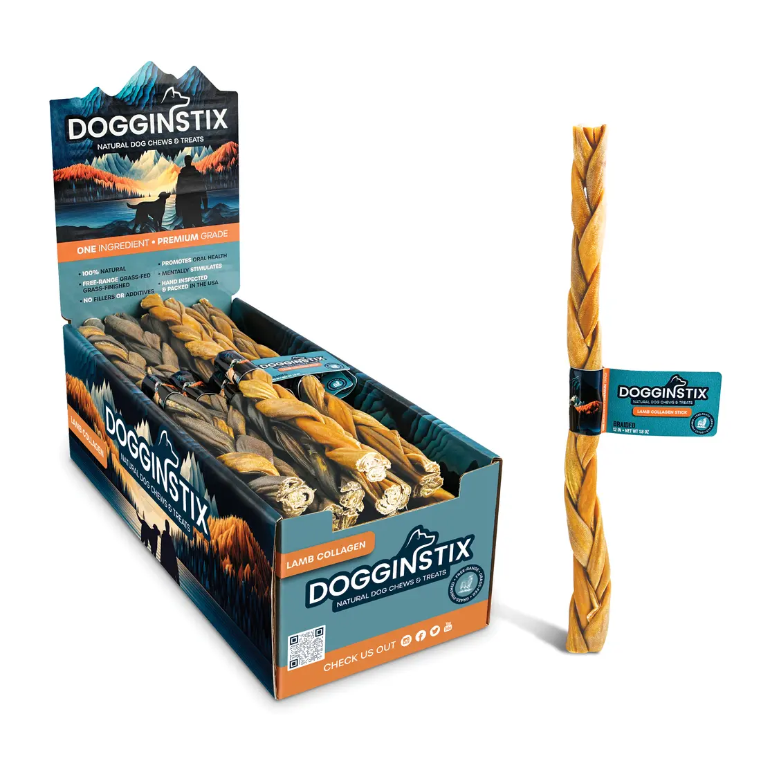 Dogginstix Braided Lamb Collagen Dog Treats 1