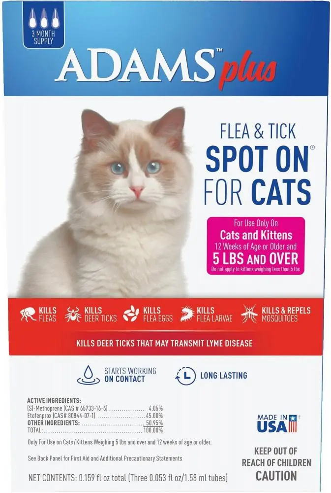 Adams Plus Spot On Flea & Tick For Cats Over 5Lbs 1
