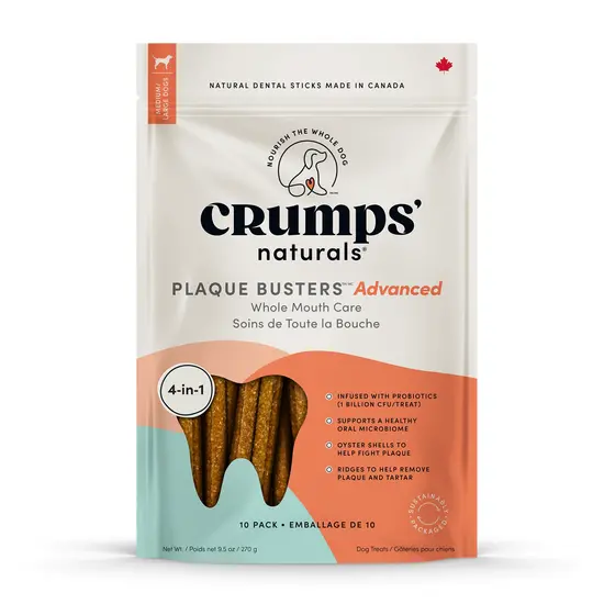 Crumps Naturals Plaque Busters Advanced Whole Mouth Dental Sticks Dog Treats 1