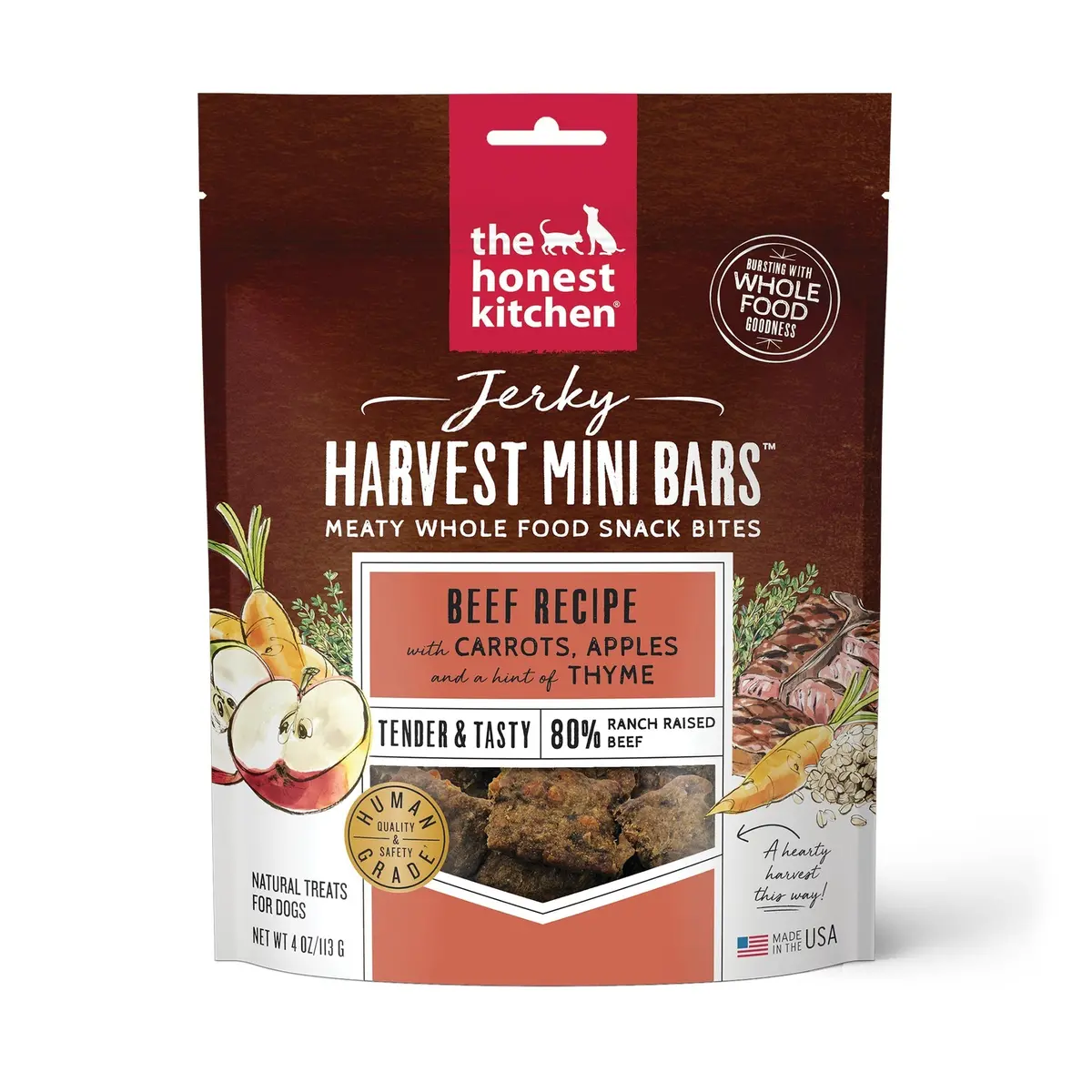 The Honest Kitchen Jerky Harvest Mini Bars Beef Recipe With Carrots & Apples Dog Treat 1